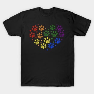 Rainbow colored paw prints with hearts T-Shirt